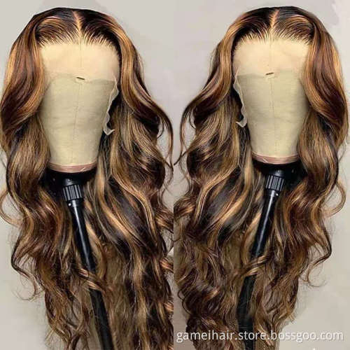 Highlight piano 4/27 body wave 30 inch lace closure wig Ombre 13*4 virgin transparent HD lace front human hair wigs